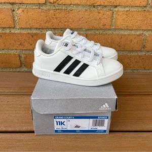 Adidas Kids Unisex 11 K Grand Court Sneakers With U-Lace No-Tie Laces EF0103